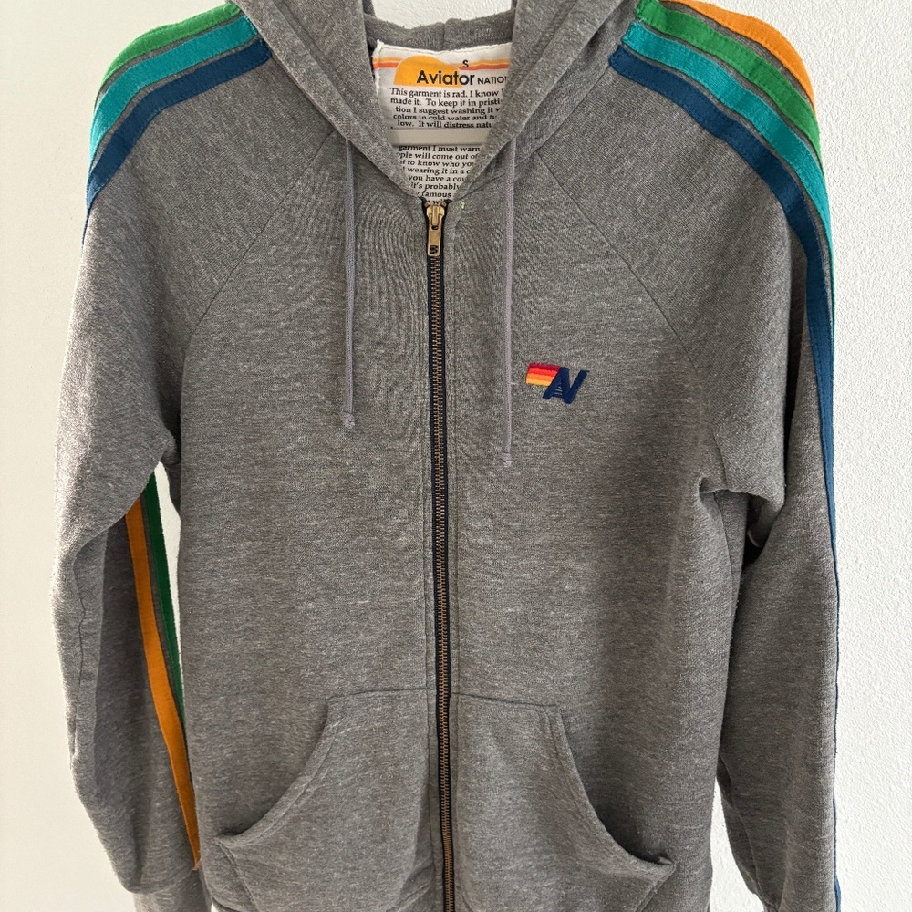 Aviator Nation Unisex 4 Stripe Sleeve Zip Up Sweatshirt